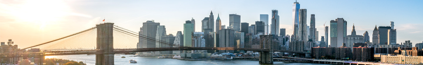 The Brooklyn Bridge in New York City with the Manhattan skyline in the background